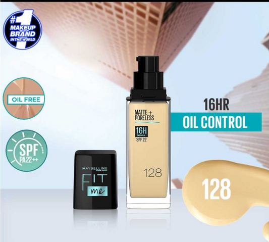 Maybelline New York New Fit Me Matte + Poreless Foundation, 128 Warm Nude, 30ml