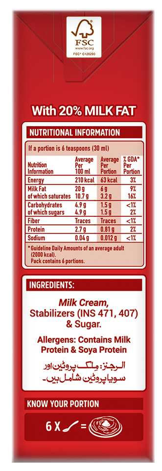 MILKPAK BFast Cream 20%Fat 24x180ml PK